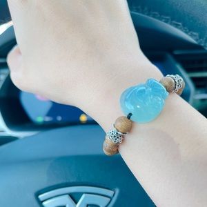 Real Agarwood Bracelet with Fox Blue Stone!